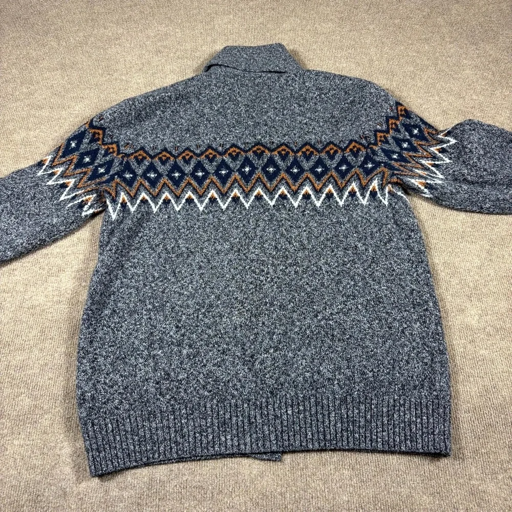 Old Navy Cardigan Sweater Mens Large Gray Fair Isle Shawl Collar Button Front
